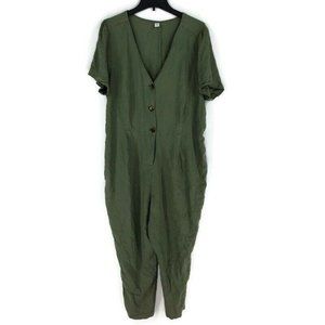 Old Navy Rayon & Linen Cropped Olive Jumpsuit